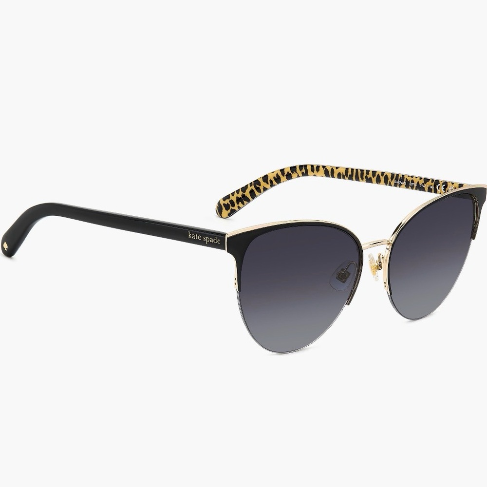 NWT Kate Spade Cat Eye Sunglasses Black Gold Leopard Arms UV400 - Picture 4 of 4